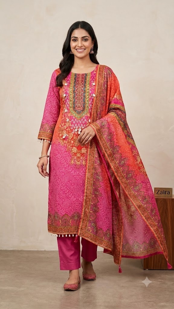 zm7007_3 Glass Organza Digital Print Suit ZM7007